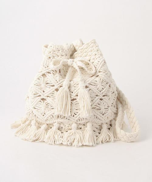 Another Edition（アナザーエディション）の「マクラメ巾着ショルダー/AEBC Macrame キンチャク◆（ショルダーバッグ・レディース・オフホワイト/オレンジ/ライム・FREE）」の2枚目の写真