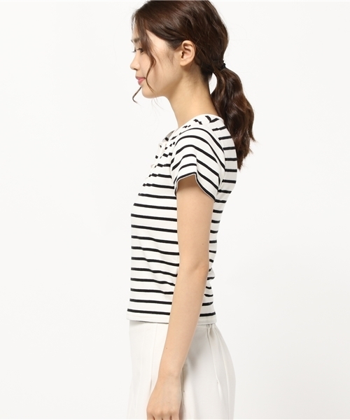 SLY（スライ）の「LACE UP テレコT/SH（Tシャツ/カットソー・レディース・レッド/ホワイト/ブラック/マルチ・1/2）」の8枚目の写真