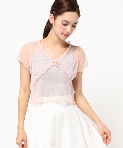 E hyphen world gallery Bon Bon（イーハイフンワールドギャラリーボンボン）の「ドットチュールSSトップス（シャツ/ブラウス・レディース・ピンク/ブラック/オフホワイト・FREE）」の3枚目の写真