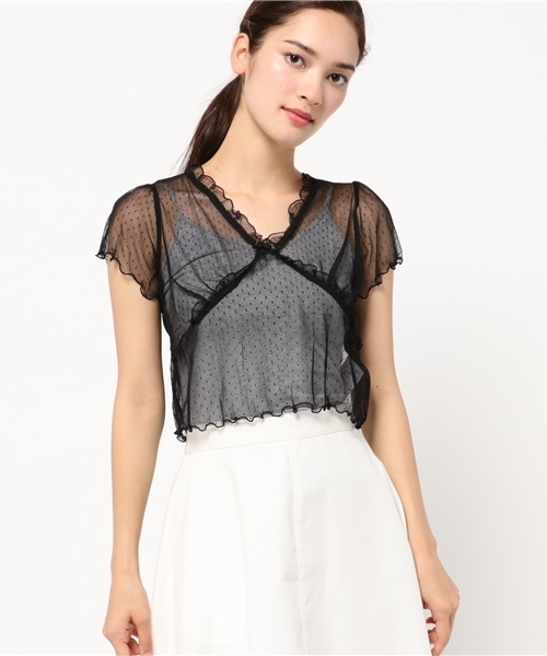 E hyphen world gallery Bon Bon（イーハイフンワールドギャラリーボンボン）の「ドットチュールSSトップス（シャツ/ブラウス・レディース・ピンク/ブラック/オフホワイト・FREE）」の2枚目の写真