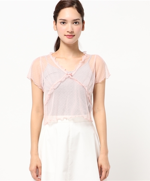 E hyphen world gallery Bon Bon（イーハイフンワールドギャラリーボンボン）の「ドットチュールSSトップス（シャツ/ブラウス・レディース・ピンク/ブラック/オフホワイト・FREE）」の4枚目の写真