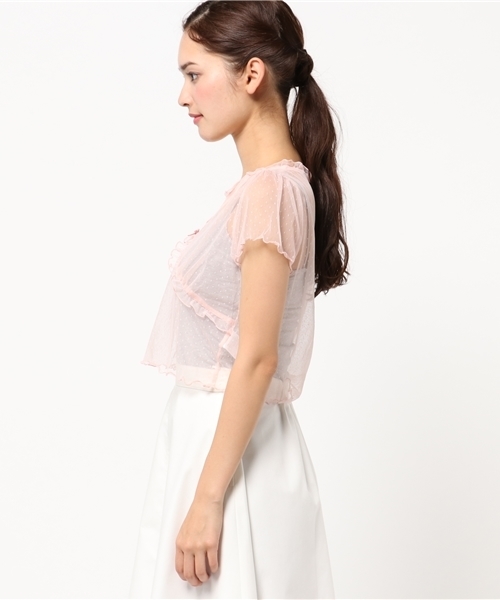 E hyphen world gallery Bon Bon（イーハイフンワールドギャラリーボンボン）の「ドットチュールSSトップス（シャツ/ブラウス・レディース・ピンク/ブラック/オフホワイト・FREE）」の5枚目の写真