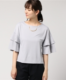 mysty woman | パターンメッシュアクセ付きラッフルスリーブ(Tシャツ/カットソー)