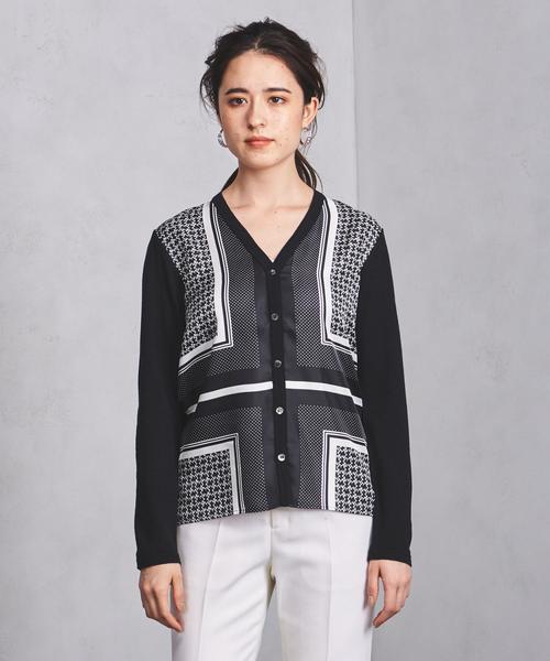 UNITED ARROWS（ユナイテッドアローズ）の「UBCB パネルプリント コンビ Vカーディガン ◆（カーディガン/ボレロ・レディース・ネイビー/ダークグリーン・FREE）」の4枚目の写真