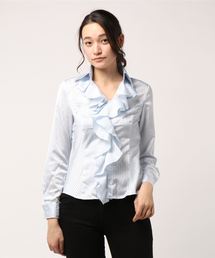 NARACAMICIE | サテンストライプ衿付フリルブラウス(シャツ/ブラウス)