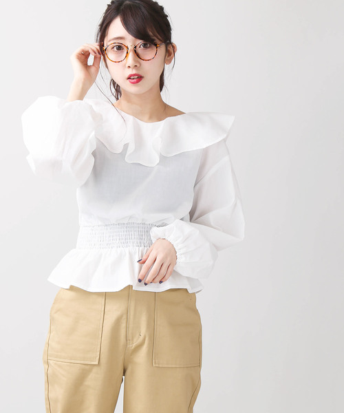 WEGO(ウィゴー)の「WEGO/ラッフルブラウス(シャツ/ブラウス・レディース・ブラウン系その他2/オフホワイト・FREE)」の2枚目の写真