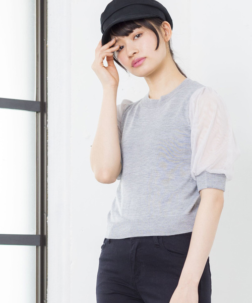 WEGO(ウィゴー)の「WEGO/チュールスリーブニット(ニット/セーター・レディース・ライトイエロー/ホワイト/杢グレー/ライトピンク・FREE)」の3枚目の写真