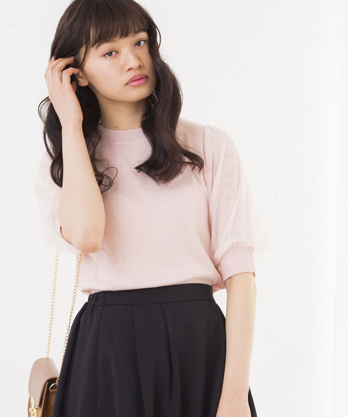 WEGO(ウィゴー)の「WEGO/チュールスリーブニット(ニット/セーター・レディース・ライトイエロー/ホワイト/杢グレー/ライトピンク・FREE)」の2枚目の写真