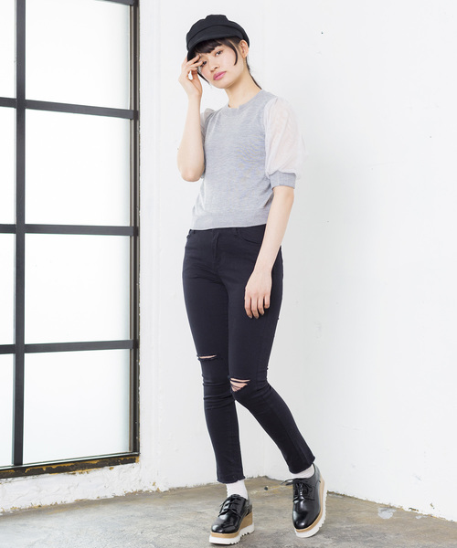 WEGO(ウィゴー)の「WEGO/チュールスリーブニット(ニット/セーター・レディース・ライトイエロー/ホワイト/杢グレー/ライトピンク・FREE)」の12枚目の写真