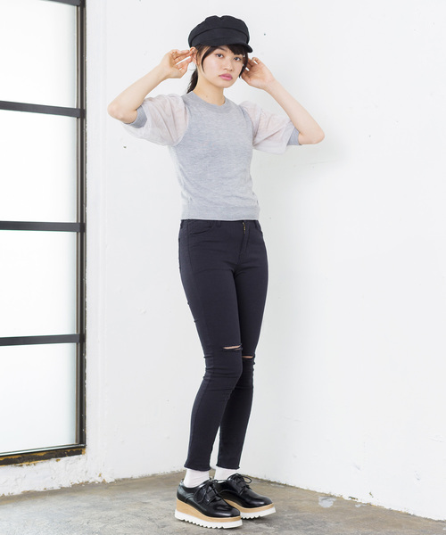 WEGO(ウィゴー)の「WEGO/チュールスリーブニット(ニット/セーター・レディース・ライトイエロー/ホワイト/杢グレー/ライトピンク・FREE)」の13枚目の写真