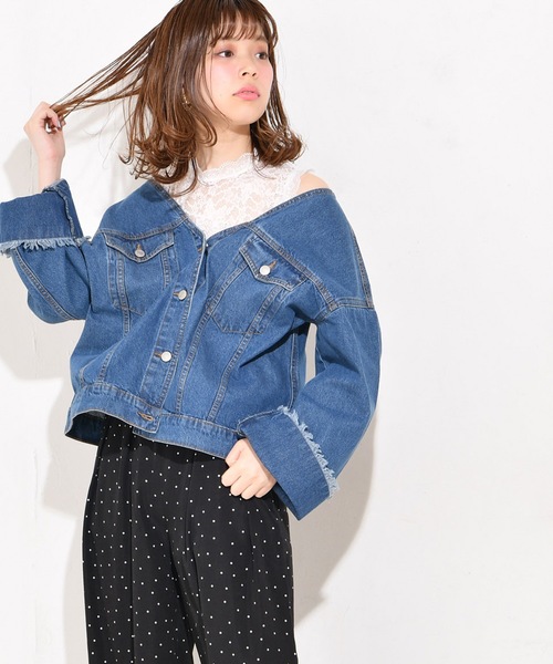 natural couture（ナチュラルクチュール）の「前後VネックGジャン（デニムジャケット・レディース・ブルー/インディゴブルー・FREE）」の3枚目の写真