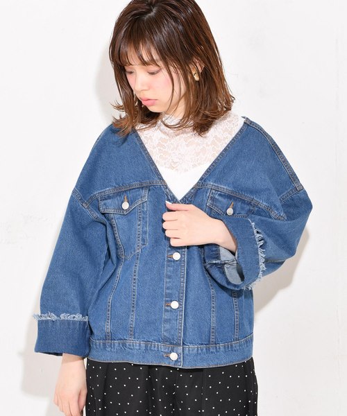 natural couture（ナチュラルクチュール）の「前後VネックGジャン（デニムジャケット・レディース・ブルー/インディゴブルー・FREE）」の16枚目の写真