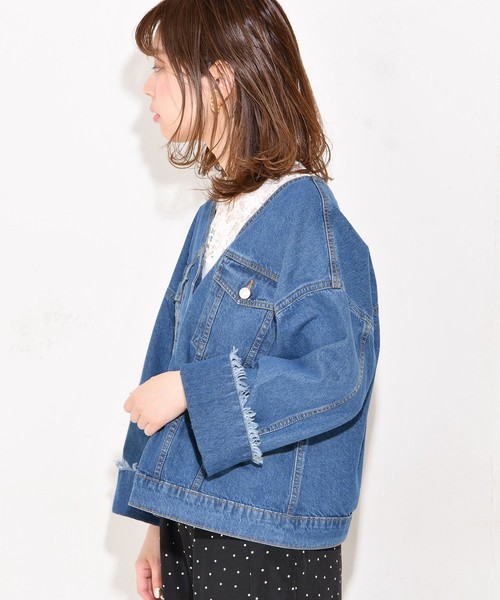 natural couture（ナチュラルクチュール）の「前後VネックGジャン（デニムジャケット・レディース・ブルー/インディゴブルー・FREE）」の6枚目の写真