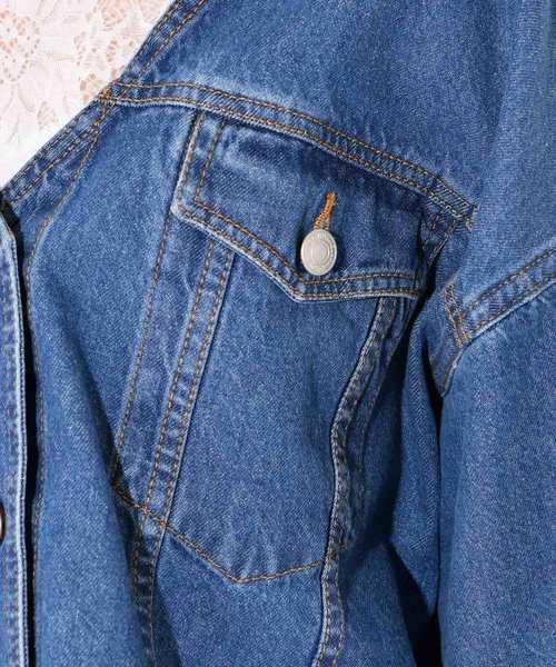 natural couture（ナチュラルクチュール）の「前後VネックGジャン（デニムジャケット・レディース・ブルー/インディゴブルー・FREE）」の4枚目の写真