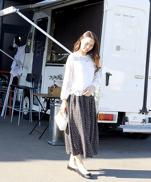 CHARM BERRY TIC(チャームベリーチック)の「リバティシフォンジョーゼットフレアスカート(スカート・レディース・オフホワイト/ブラック/ネイビー・M/L/LL)」の22枚目の写真