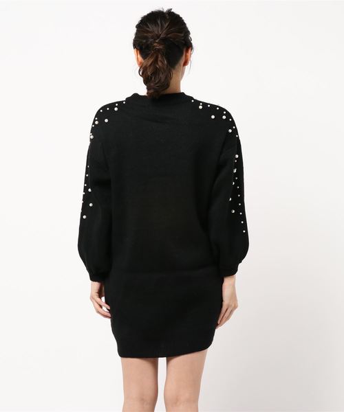 セール ワンピース フェイクパールパフスリーブニットワンピース ワンピース ワンピース Rienda リエンダ のファッション