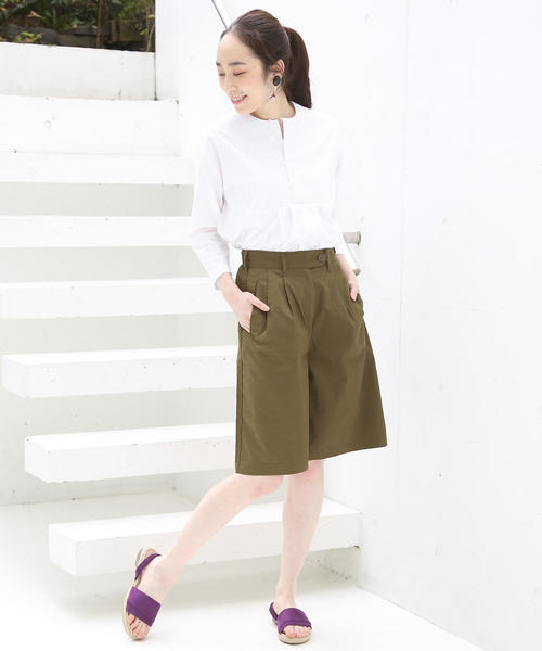 coen（コーエン）の「ライトチノショートパンツ( キュロット )（その他パンツ・レディース・カーキ/ベージュ・MEDIUM/LARGE/SMALL）」の4枚目の写真