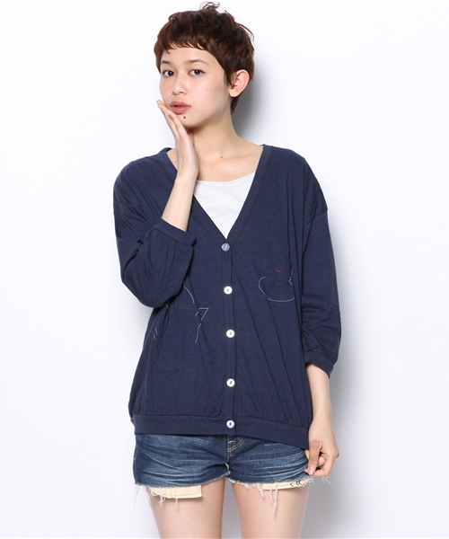 POU DOU DOU（プードゥドゥ）の「ティータイムポケット7分袖カーデ（カーディガン/ボレロ・レディース・アイボリー/トップグレー/グリーン/ネイビー・03）」の4枚目の写真