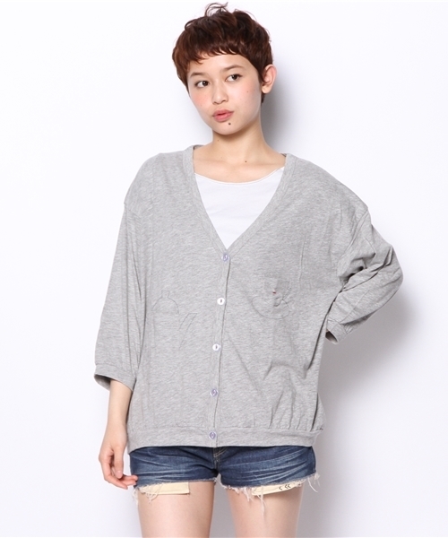 POU DOU DOU（プードゥドゥ）の「ティータイムポケット7分袖カーデ（カーディガン/ボレロ・レディース・アイボリー/トップグレー/グリーン/ネイビー・03）」の2枚目の写真