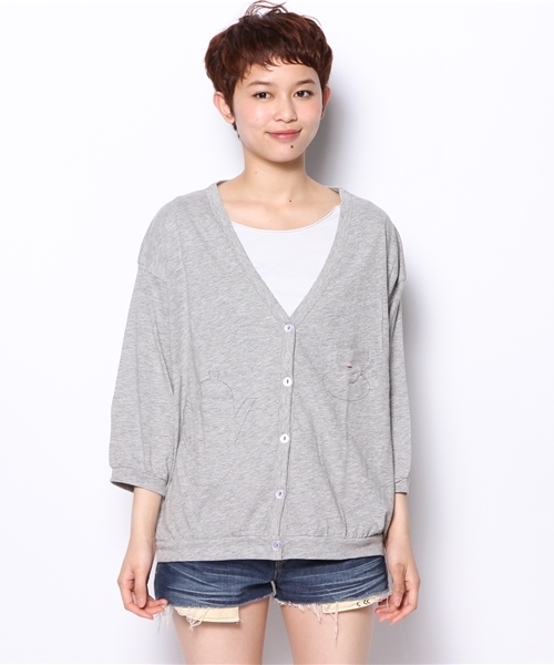 POU DOU DOU（プードゥドゥ）の「ティータイムポケット7分袖カーデ（カーディガン/ボレロ・レディース・アイボリー/トップグレー/グリーン/ネイビー・03）」の5枚目の写真