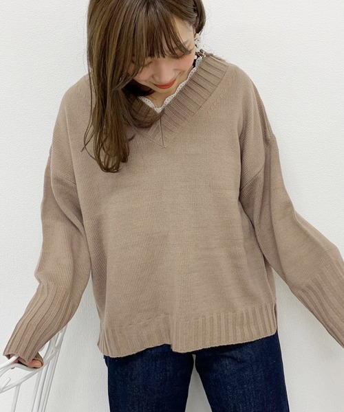 apres jour(アプレジュール)の「Vネックニット【ZOZOTOWN限定アイテム】(ニット/セーター・レディース・ダークブラウン/ベージュ/モカ/ライトベージュ・フリー)」の7枚目の写真