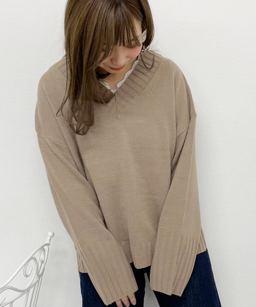 apres jour(アプレジュール)の「Vネックニット【ZOZOTOWN限定アイテム】(ニット/セーター・レディース・ダークブラウン/ベージュ/モカ/ライトベージュ・フリー)」の10枚目の写真