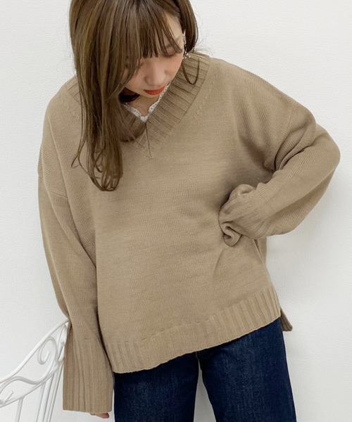 apres jour(アプレジュール)の「Vネックニット【ZOZOTOWN限定アイテム】(ニット/セーター・レディース・ダークブラウン/ベージュ/モカ/ライトベージュ・フリー)」の22枚目の写真