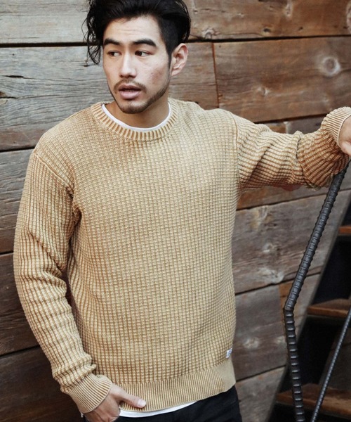 BAYFLOW（ベイフロー）の「コットンフェイドワッフルプルオーバー（ニット/セーター・メンズ・ベージュ/ライトグリーン/ブルー/ピンク・SMALL/MEDIUM/LARGE）」の2枚目の写真
