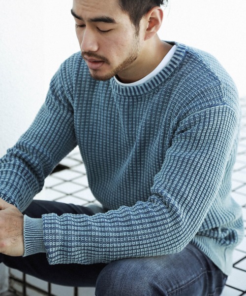 BAYFLOW（ベイフロー）の「コットンフェイドワッフルプルオーバー（ニット/セーター・メンズ・ベージュ/ライトグリーン/ブルー/ピンク・SMALL/MEDIUM/LARGE）」の3枚目の写真