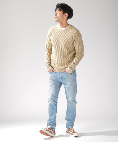 BAYFLOW（ベイフロー）の「コットンフェイドワッフルプルオーバー（ニット/セーター・メンズ・ベージュ/ライトグリーン/ブルー/ピンク・SMALL/MEDIUM/LARGE）」の5枚目の写真