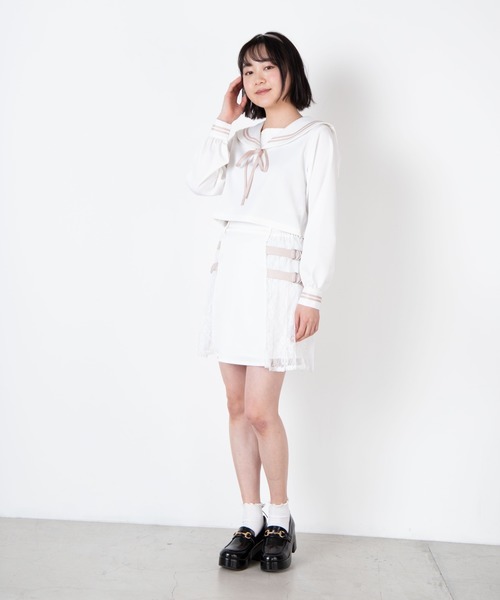WEGO(ウィゴー)の「WEGO/【セットアップ対応商品】レースプリーツベルトスカート(スカート・レディース・ブラック/オフホワイト・FREE)」の4枚目の写真