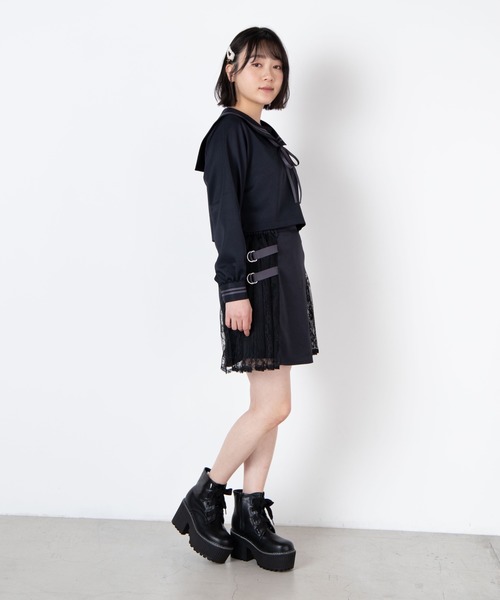 WEGO(ウィゴー)の「WEGO/【セットアップ対応商品】レースプリーツベルトスカート(スカート・レディース・ブラック/オフホワイト・FREE)」の9枚目の写真