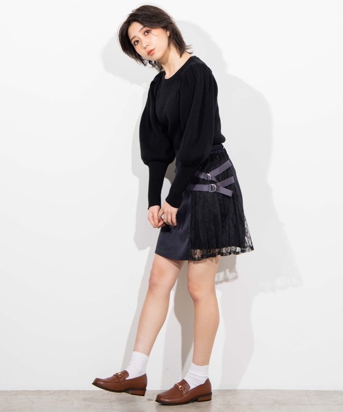 WEGO(ウィゴー)の「WEGO/【セットアップ対応商品】レースプリーツベルトスカート(スカート・レディース・ブラック/オフホワイト・FREE)」の13枚目の写真