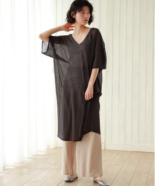 LAKOLE（ラコレ）の「14GリネンMIXボクシーワンピース / LAKOLE（ワンピース・レディース・ベージュ/スモーク/オレンジ・SMALL/MEDIUM）」の8枚目の写真