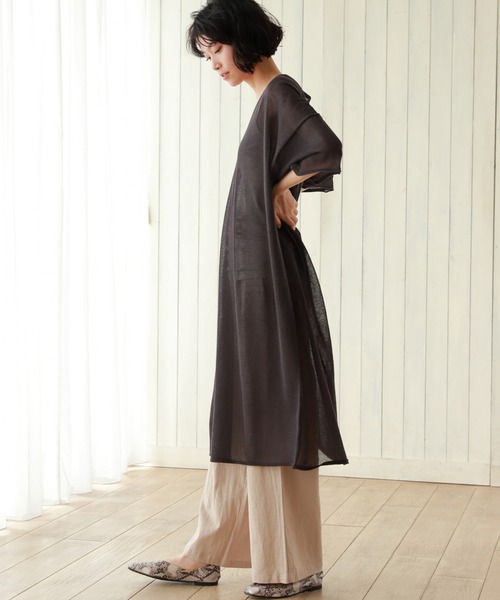 LAKOLE（ラコレ）の「14GリネンMIXボクシーワンピース / LAKOLE（ワンピース・レディース・ベージュ/スモーク/オレンジ・SMALL/MEDIUM）」の6枚目の写真