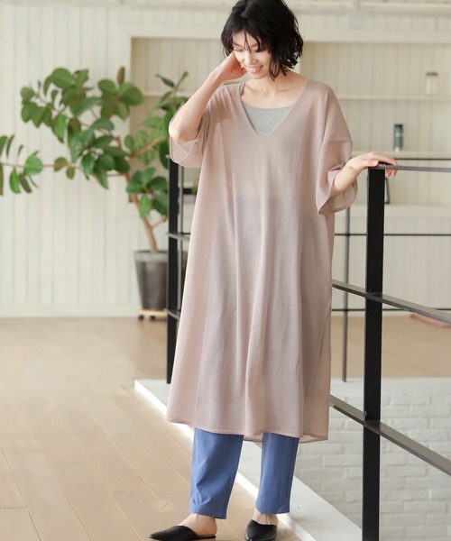 LAKOLE（ラコレ）の「14GリネンMIXボクシーワンピース / LAKOLE（ワンピース・レディース・ベージュ/スモーク/オレンジ・SMALL/MEDIUM）」の4枚目の写真