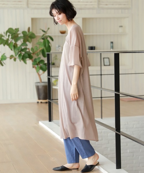LAKOLE（ラコレ）の「14GリネンMIXボクシーワンピース / LAKOLE（ワンピース・レディース・ベージュ/スモーク/オレンジ・SMALL/MEDIUM）」の16枚目の写真