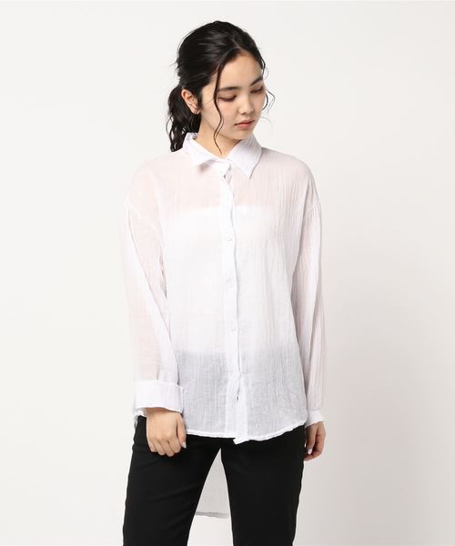 minius（ミニウス）の「ミニウス/SHEERシャツ/レディース  長袖　オーバーサイズ  ドロップショルダー（シャツ/ブラウス・レディース・ベージュ/オフホワイト・MEDIUM）」の3枚目の写真