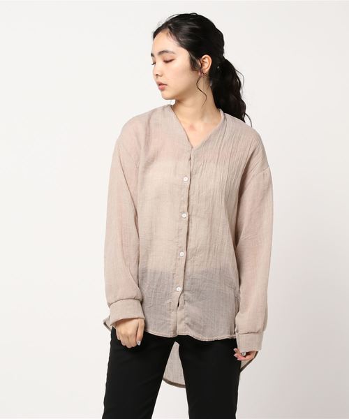 minius（ミニウス）の「ミニウス/SHEERシャツ/レディース  長袖　オーバーサイズ  ドロップショルダー（シャツ/ブラウス・レディース・ベージュ/オフホワイト・MEDIUM）」の9枚目の写真