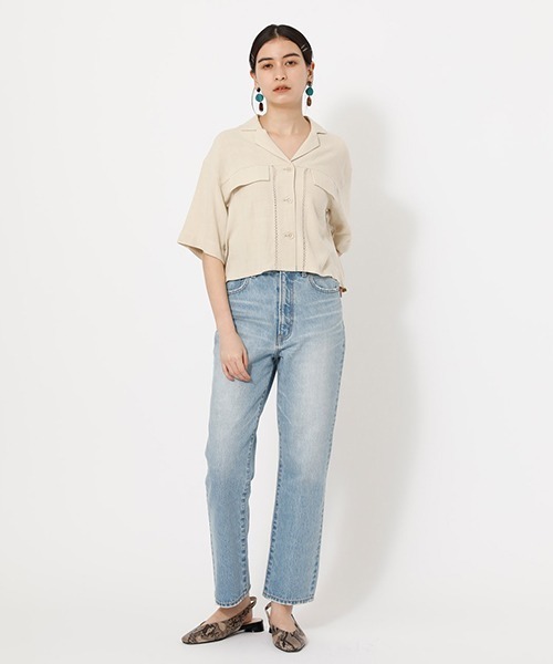 AZUL by moussy（アズールバイマウジー）の「WAIST GATHER POCKET SHIRT/ウエストガーターポケットシャツ（シャツ/ブラウス・レディース・ブラック/キャメル/ライトベージュ・FREE）」の5枚目の写真