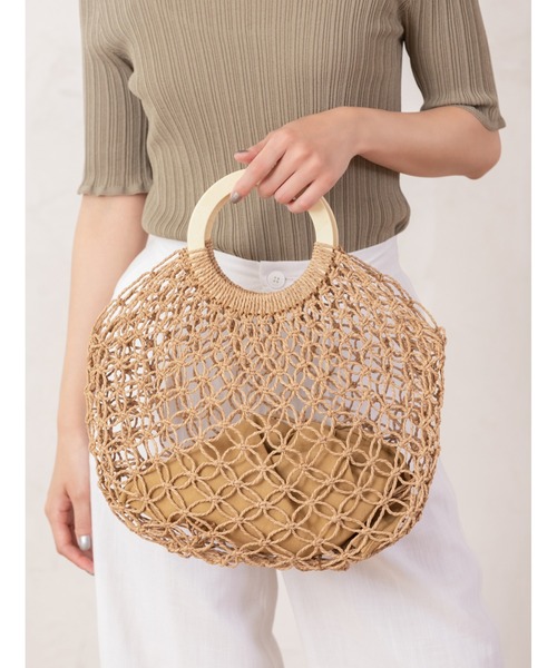 fifth（フィフス）の「ウッドハンドルフィッシュネットバッグ（ハンドバッグ・レディース・ベージュ/アイボリー・FREE）」の2枚目の写真