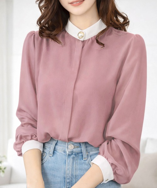 Amulet（アミュレット）の「【お気に入り3.5万人突破】デイリーにオンオフ着回せる◎　シフォンブラウス（シャツ/ブラウス・レディース・ホワイト/ベージュ/ネイビー/グリーン/ピンク/ブラウン/ボルドー/グレー/ブルー/ブラック・FREE）」の9枚目の写真