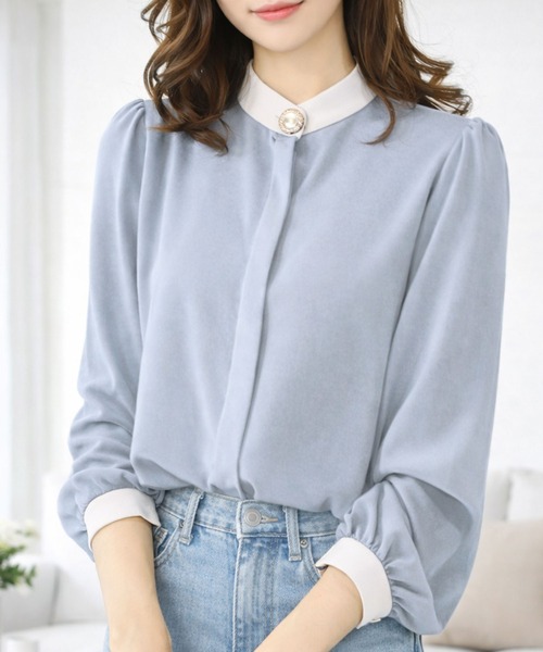 Amulet（アミュレット）の「【お気に入り3.5万人突破】デイリーにオンオフ着回せる◎　シフォンブラウス（シャツ/ブラウス・レディース・ホワイト/ベージュ/ネイビー/グリーン/ピンク/ブラウン/ボルドー/グレー/ブルー/ブラック・FREE）」の8枚目の写真