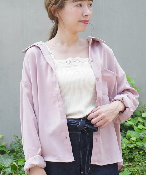 flower（フラワー）の「オータムルーズシャツ（シャツ/ブラウス・レディース・ベージュ/ピンク・FREE）」の2枚目の写真