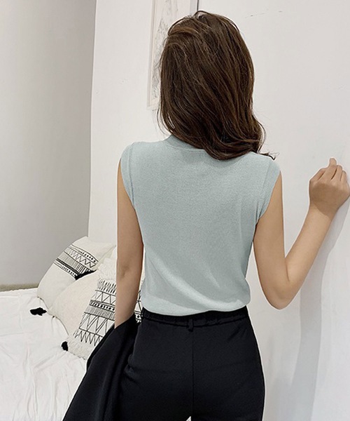 LUGG NAGG(ラグナグ)の「ハイネックキャップスリーブニットトップス(ニット/セーター・レディース・ホワイト/ブラック/ベージュ/ネイビー/グレー/レッド/サックスブルー/ピンク/ライトグリーン・FREE)」の14枚目の写真