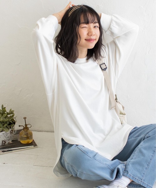 Mysa&Liina(ミーサリーナ)の「USAコットンルーズシルエットロンT(Tシャツ/カットソー・レディース・オフホワイト/チャコールグレー/ブラウン/ミント/グレイッシュベージュ・M)」の1枚目の写真