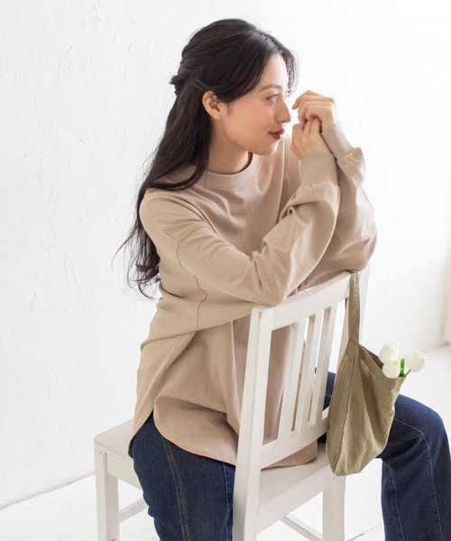 Mysa&Liina(ミーサリーナ)の「USAコットンルーズシルエットロンT(Tシャツ/カットソー・レディース・オフホワイト/チャコールグレー/ブラウン/ミント/グレイッシュベージュ・M)」の4枚目の写真