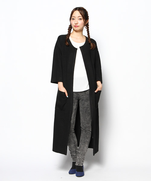 mystic（ミスティック）の「カットロングジャケット（Tシャツ/カットソー・レディース・ブラック/チャコールグレー/キャメル・ﾌﾘ-）」の2枚目の写真