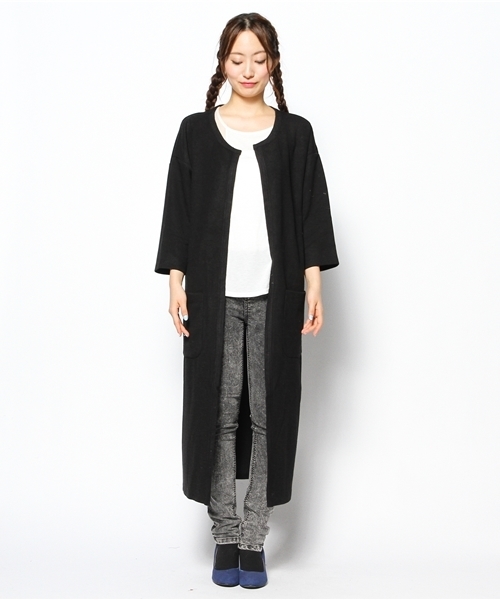 mystic（ミスティック）の「カットロングジャケット（Tシャツ/カットソー・レディース・ブラック/チャコールグレー/キャメル・ﾌﾘ-）」の5枚目の写真