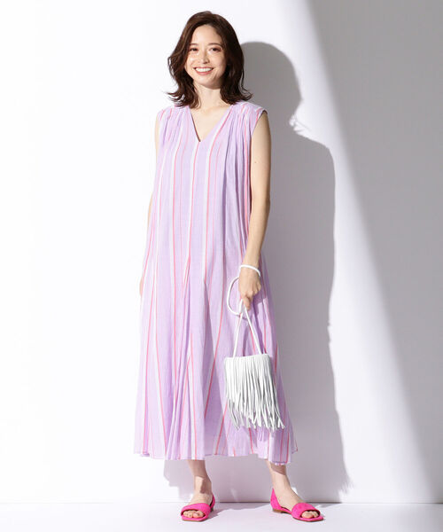 ne Quittez pas ノースリーブワンピース 薄紫 ne Quittez pas ヌキテパ ワンピース Cotton Voile Shirring